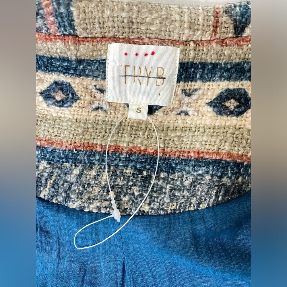Anthropologie TRYB Kuta Textured Kimono Jacket In Blu Motif Size Small NWOT - Picture 12 of 16